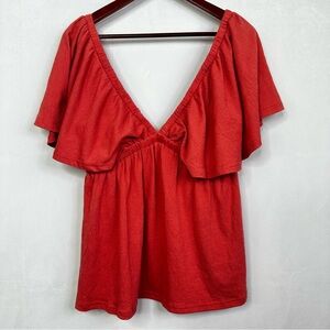Heyson Blouse Peplum Ruffle Tunic Flare V-Neck Short Sleeve Summer Pink Top